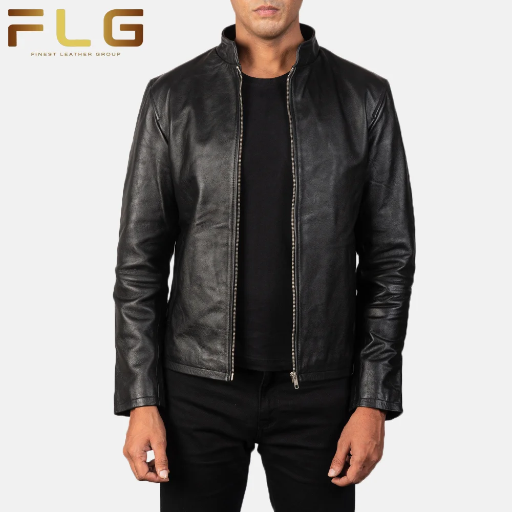 Mens Black Leather Biker Jacket